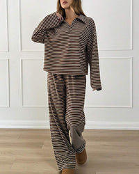 Striped Polo Wide-Leg Lounge Set