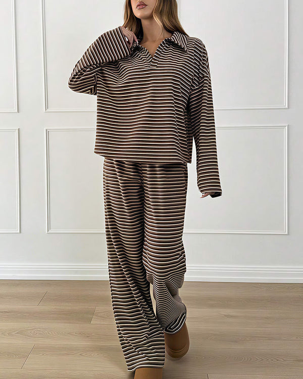 Striped Polo Wide-Leg Lounge Set