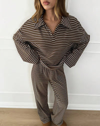 Striped Polo Wide-Leg Lounge Set