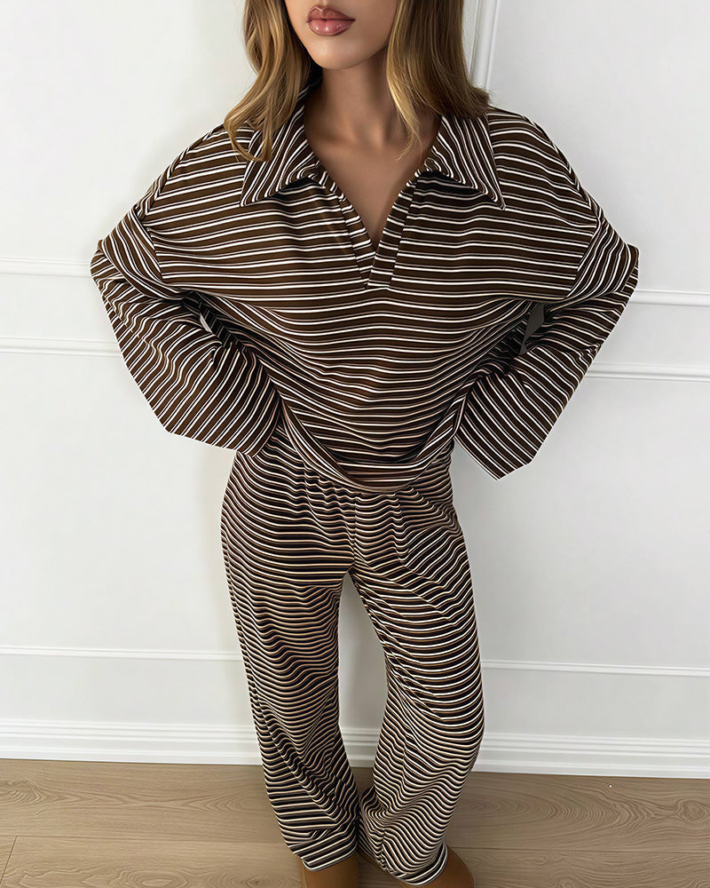 Striped Polo Wide-Leg Lounge Set