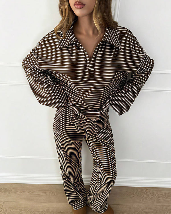 Striped Polo Wide-Leg Lounge Set