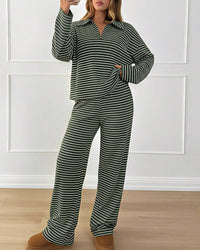 Striped Polo Wide-Leg Lounge Set