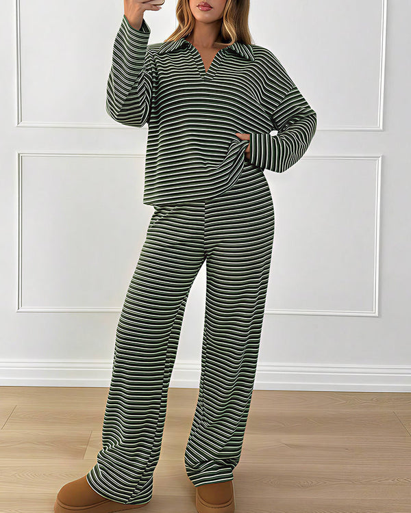 Striped Polo Wide-Leg Lounge Set