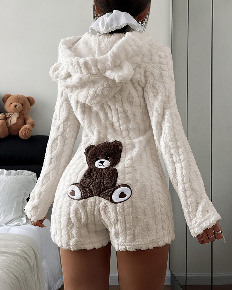 Bear-Ear Plush Hooded Romper