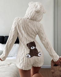 Bear-Ear Plush Hooded Romper