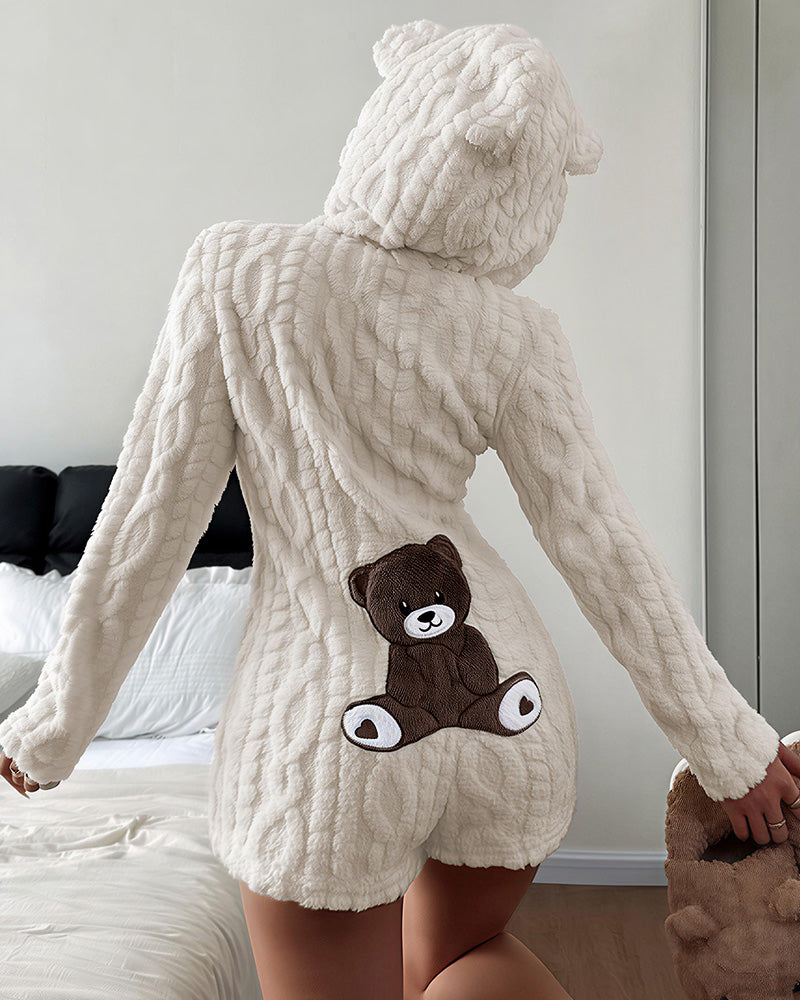 Bear-Ear Plush Hooded Romper