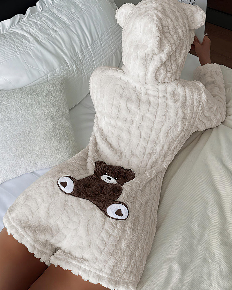 Bear-Ear Plush Hooded Romper