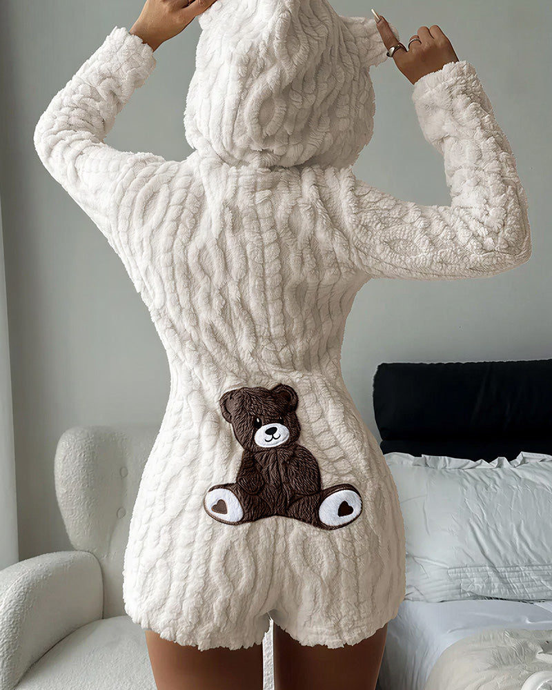 Bear-Ear Plush Hooded Romper