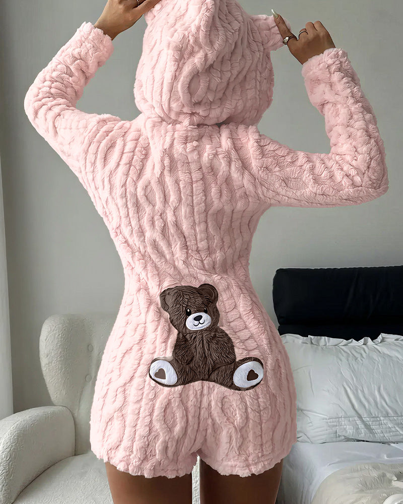 Bear-Ear Plush Hooded Romper