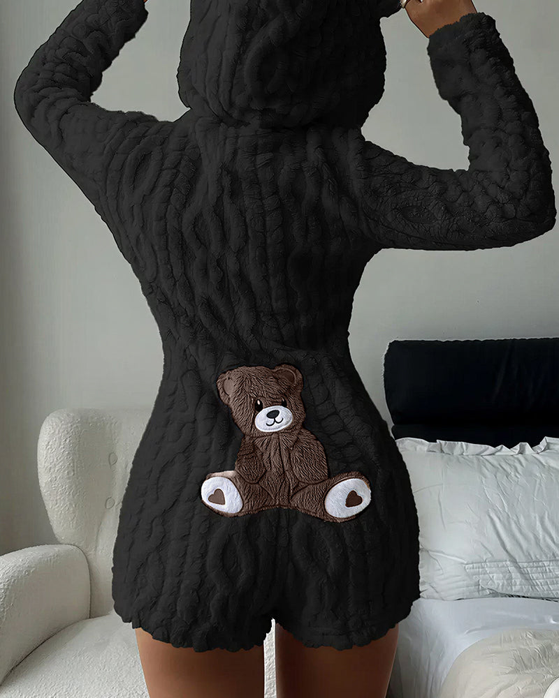 Bear-Ear Plush Hooded Romper