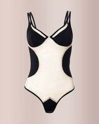 Body sexy transparente de patchwork de tul negro moderno