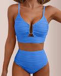 Conjunto de bikini texturizado de cintura alta con abertura en forma de U