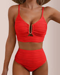 Conjunto de bikini texturizado de cintura alta con abertura en forma de U