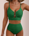 Conjunto de bikini texturizado de cintura alta con abertura en forma de U