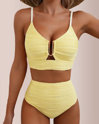 Conjunto de bikini texturizado de cintura alta con abertura en forma de U