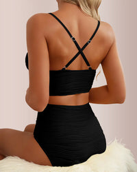 Conjunto de bikini texturizado de cintura alta con abertura en forma de U