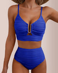 Conjunto de bikini texturizado de cintura alta con abertura en forma de U