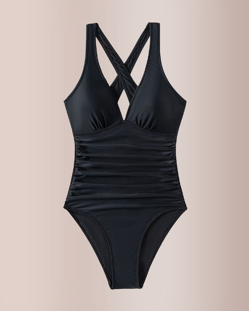 Traje de baño de una pieza con control de abdomen fruncido