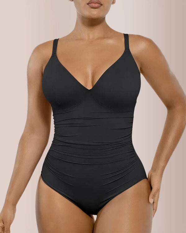 Back Drawstring V-Neck One-Piece Swimsuit