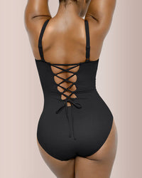 Back Drawstring V-Neck One-Piece Swimsuit