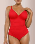 Back Drawstring V-Neck One-Piece Swimsuit