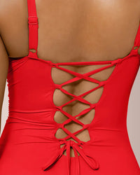 Back Drawstring V-Neck One-Piece Swimsuit