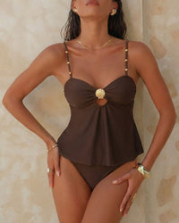 Tummy Control Two Piece Elegant Backless Ruffle Bikini