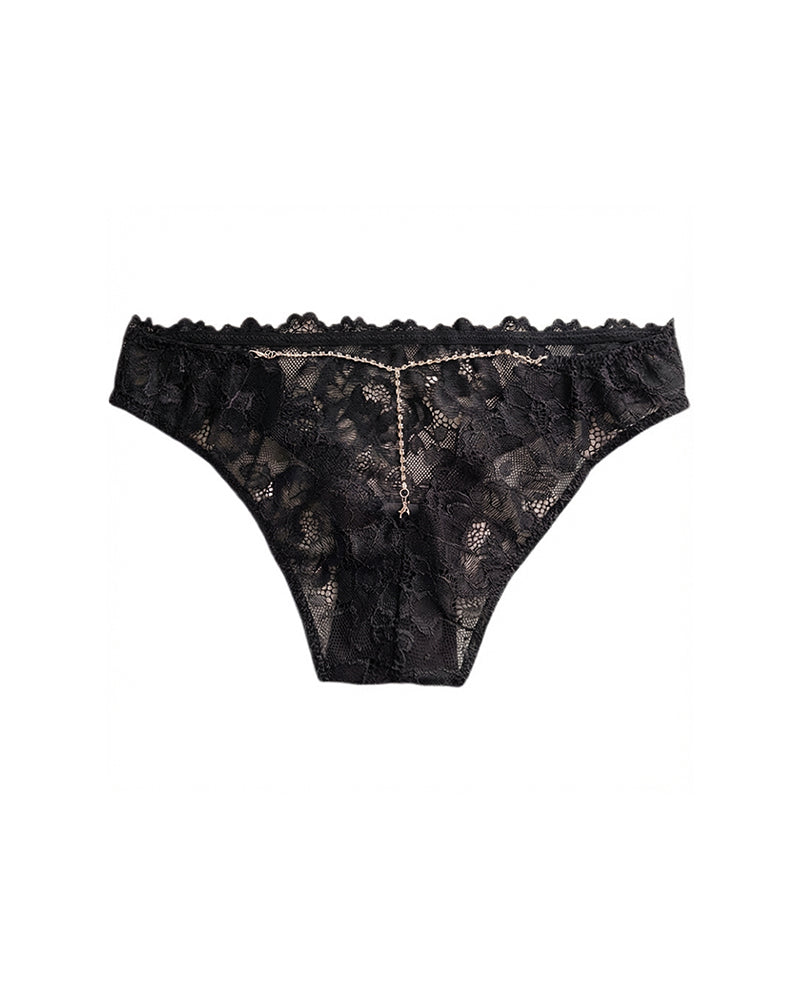 Low-Rise Rhinestone Chain Sheer Floral Lace Panties