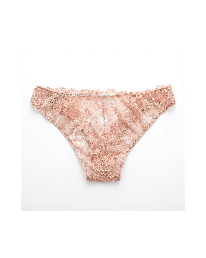Low-Rise Rhinestone Chain Sheer Floral Lace Panties