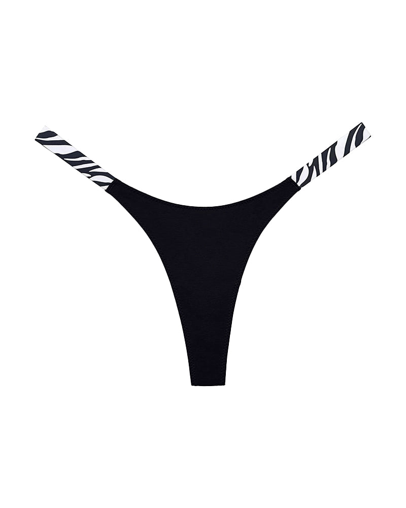 High-Cut Cotton Thong with Animal Print Straps