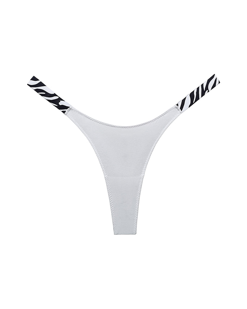 High-Cut Cotton Thong with Animal Print Straps