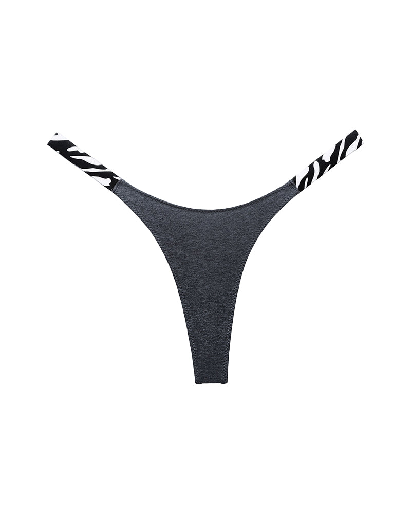 High-Cut Cotton Thong with Animal Print Straps