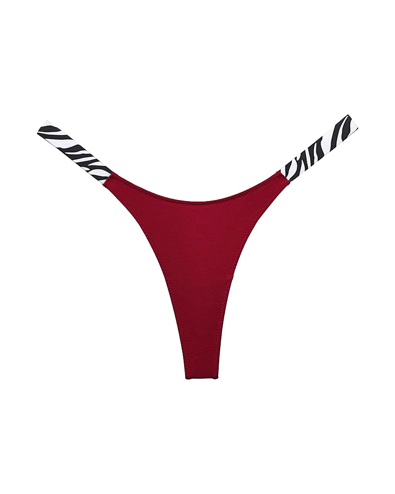High-Cut Cotton Thong with Animal Print Straps