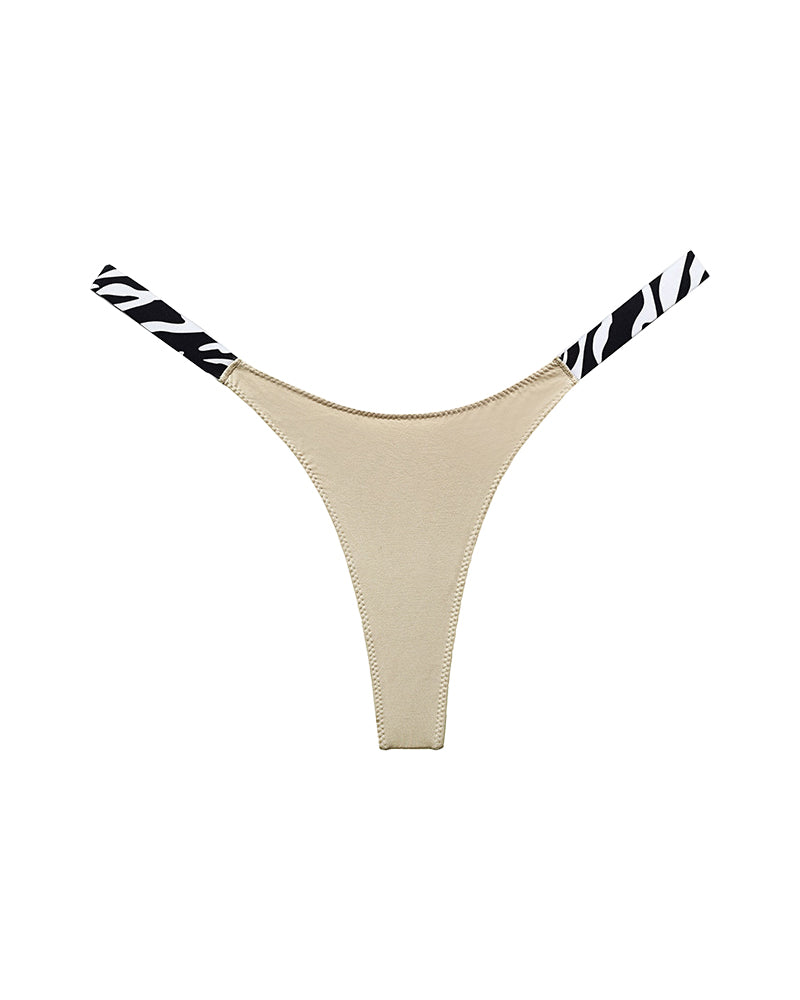 High-Cut Cotton Thong with Animal Print Straps