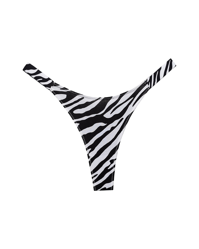 High-Cut Cotton Thong with Animal Print Straps