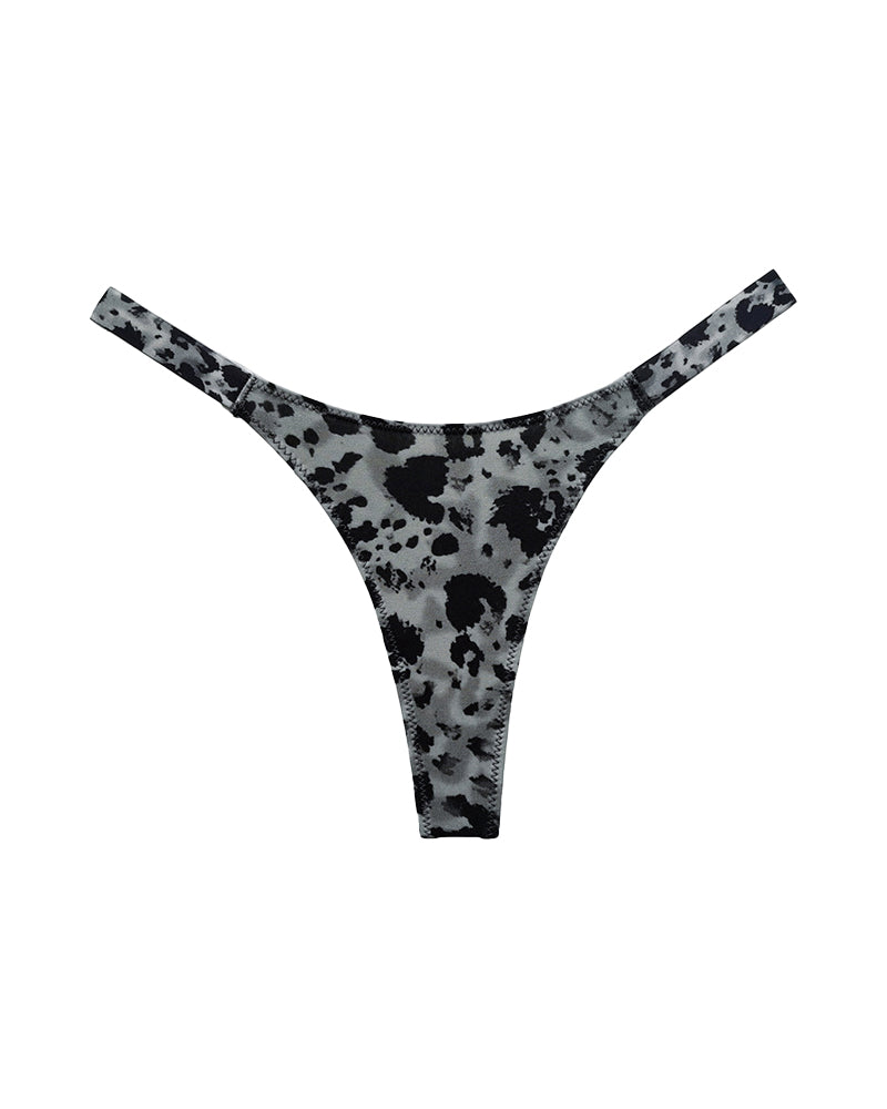 High-Cut Cotton Thong with Animal Print Straps