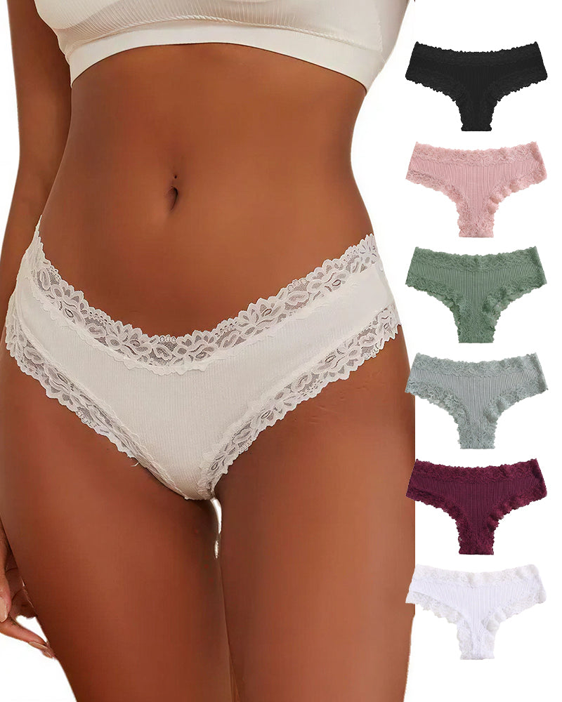 Lace Trim Ribbed Low-Rise Panties
