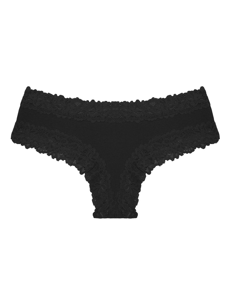 Lace Trim Ribbed Low-Rise Panties