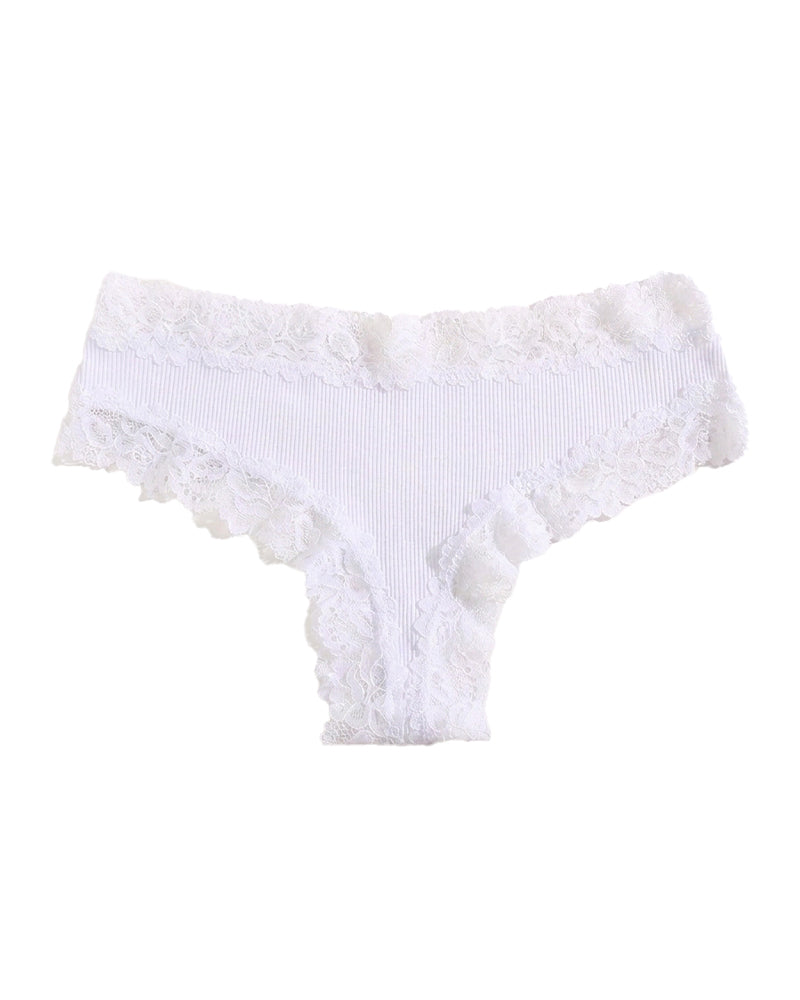 Lace Trim Ribbed Low-Rise Panties