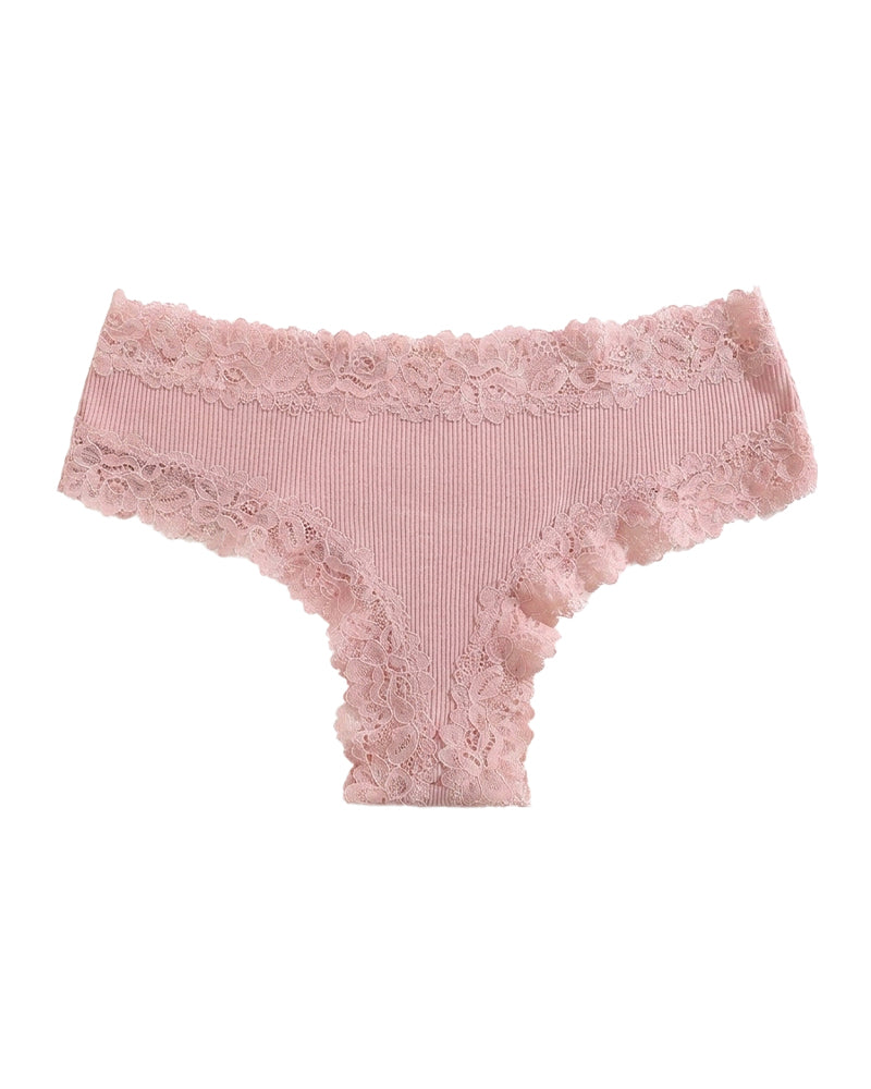Lace Trim Ribbed Low-Rise Panties