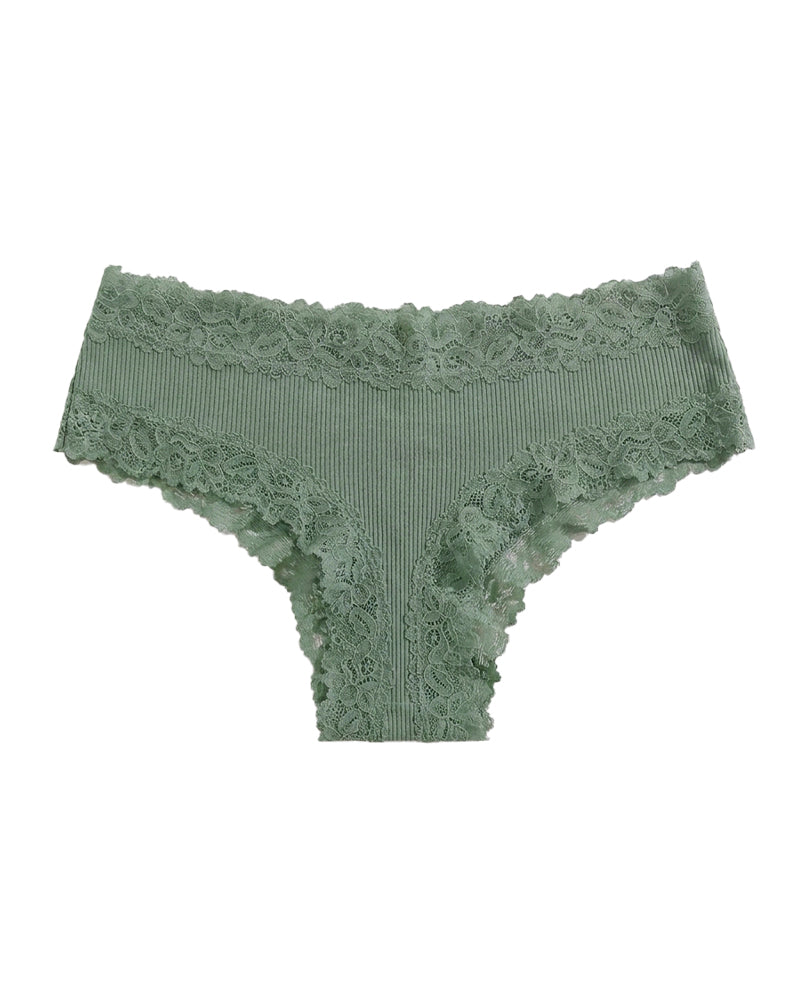 Lace Trim Ribbed Low-Rise Panties