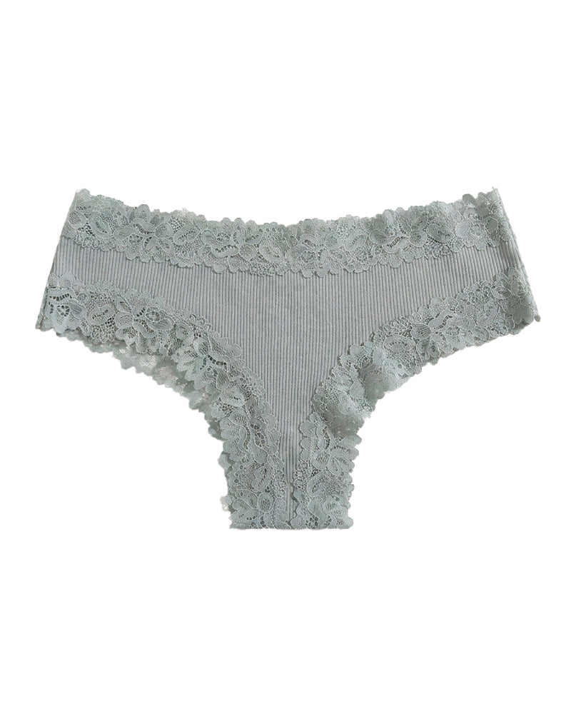 Lace Trim Ribbed Low-Rise Panties