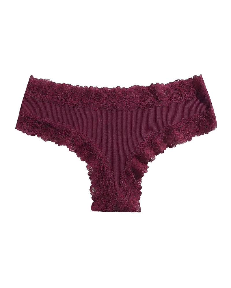 Lace Trim Ribbed Low-Rise Panties