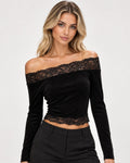 Lace-Trim Long Sleeve Casual Top