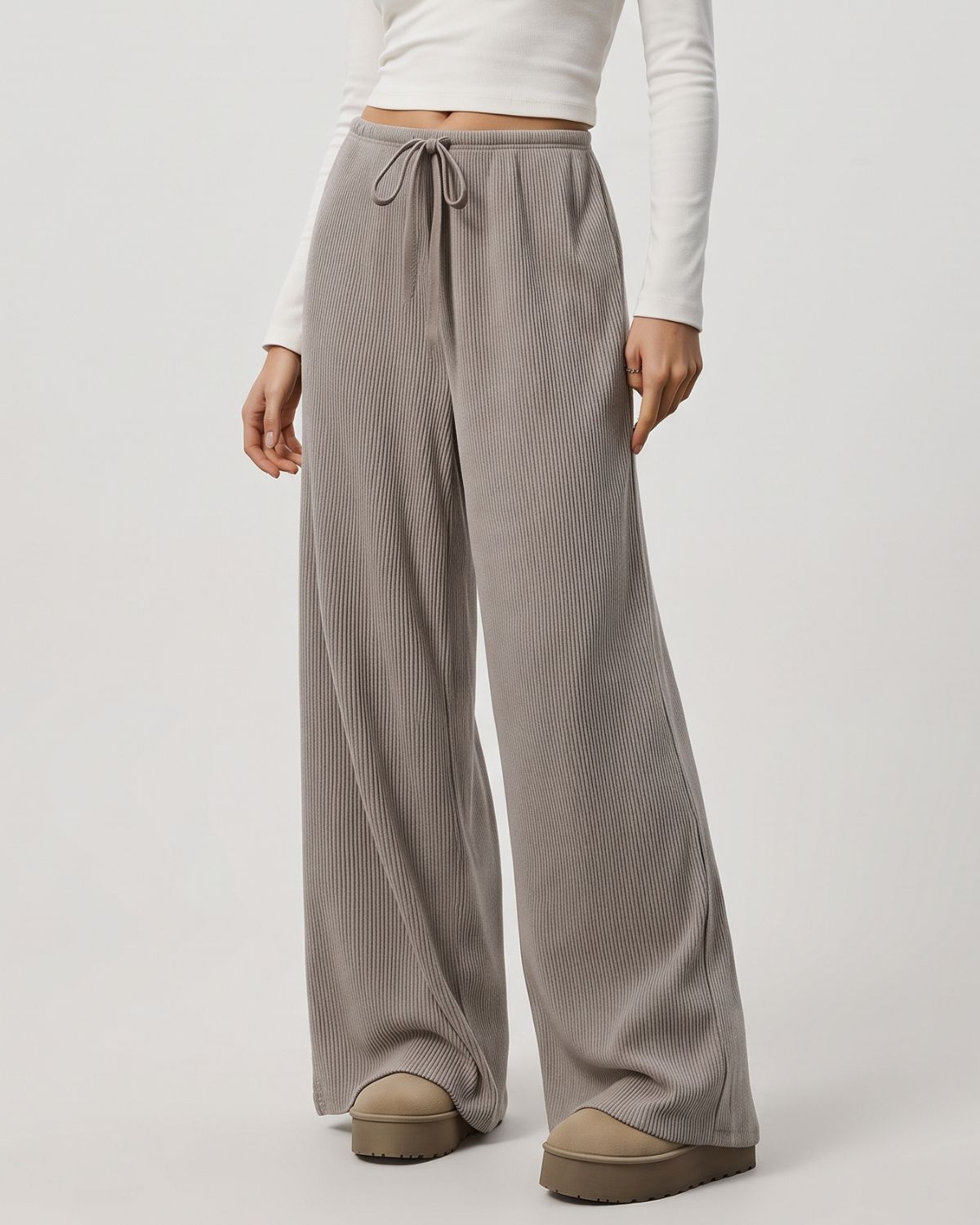 Draped Wide-Leg Drawstring Lounge Pants