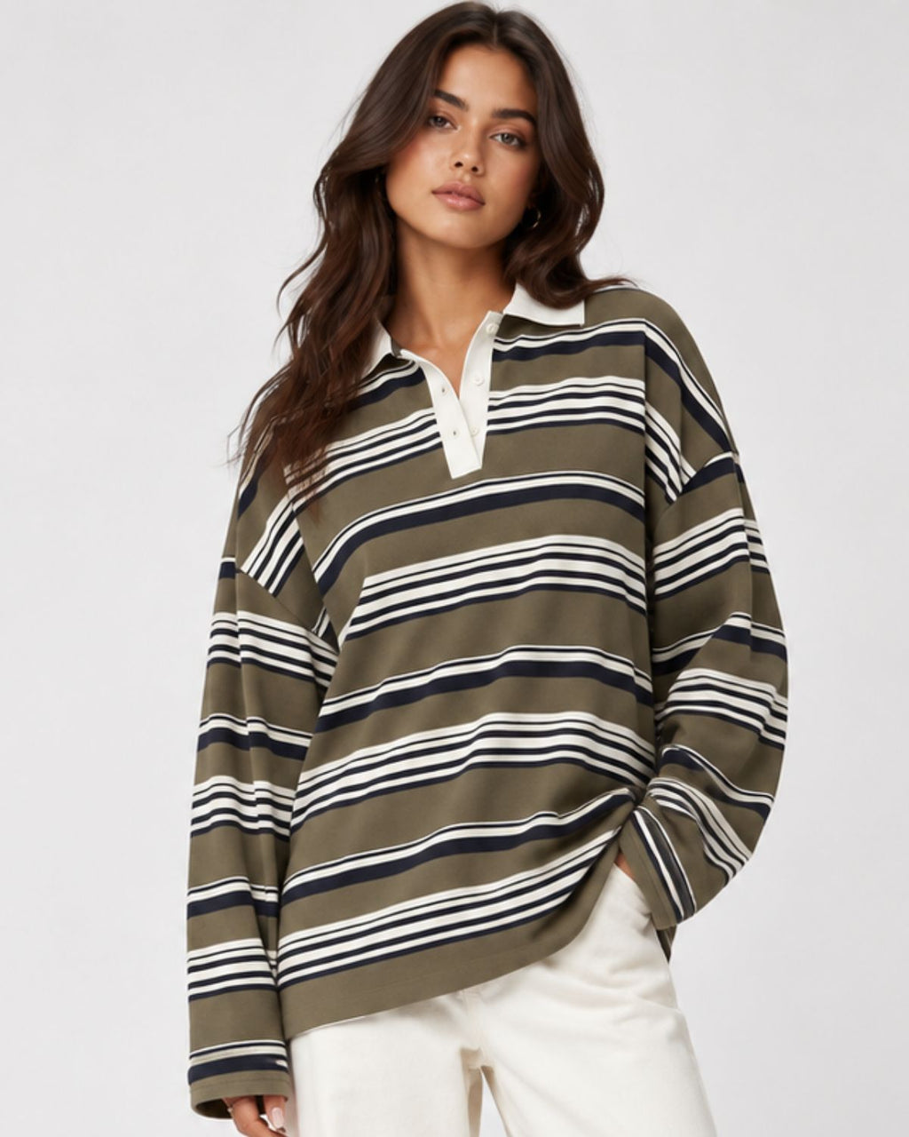 Vintage Striped Polo Sweatshirt