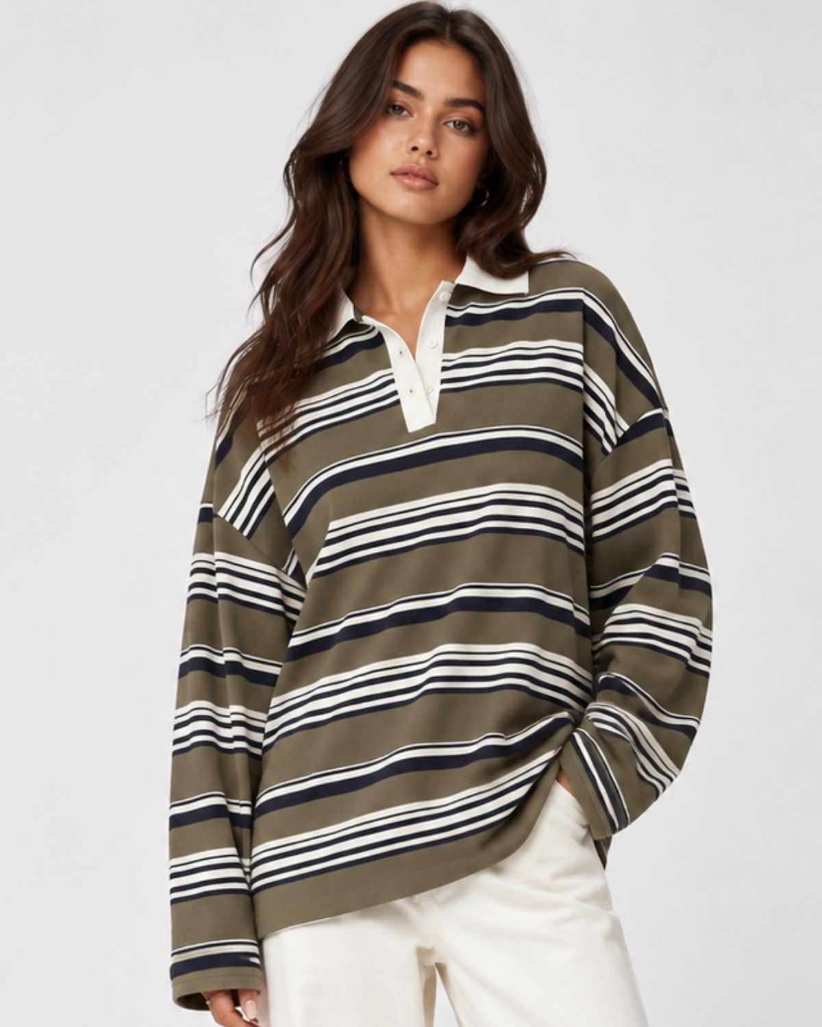 Vintage Striped Polo Sweatshirt