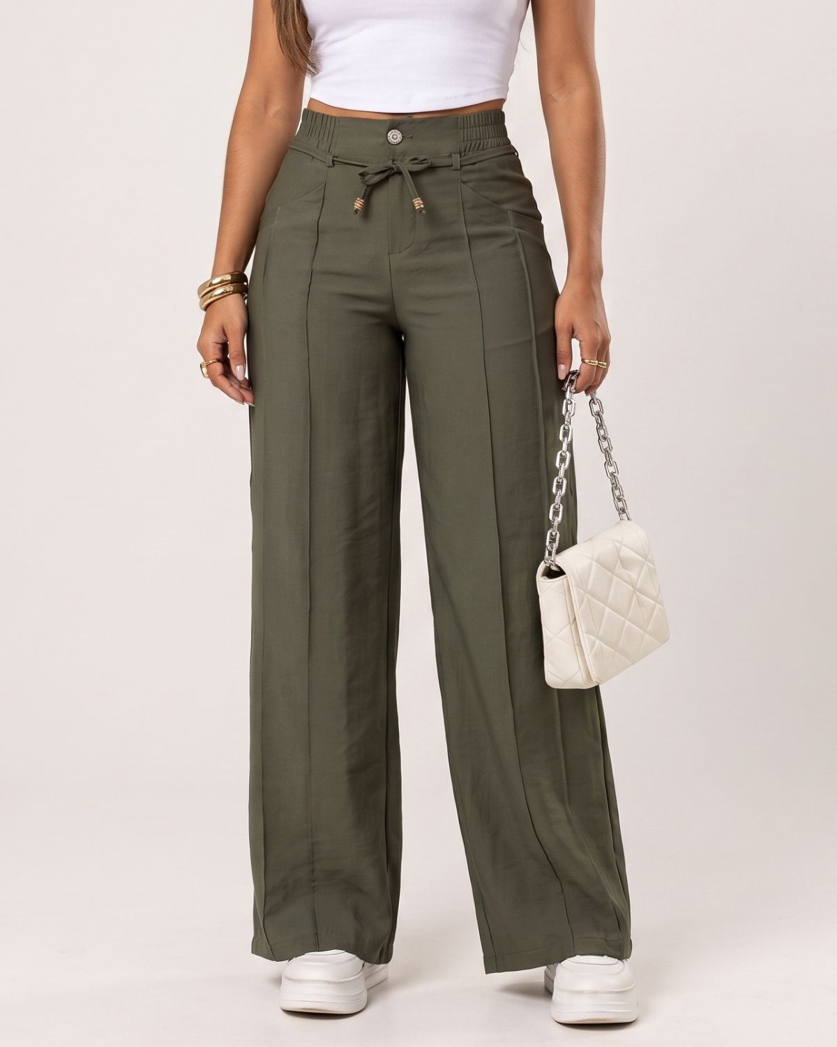 High-Waist Tie Wide-Leg Pants