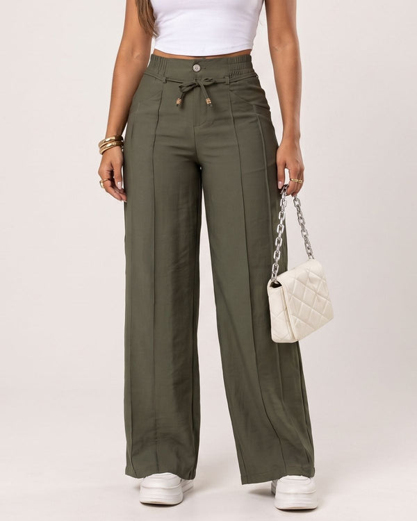 High-Waist Tie Wide-Leg Pants