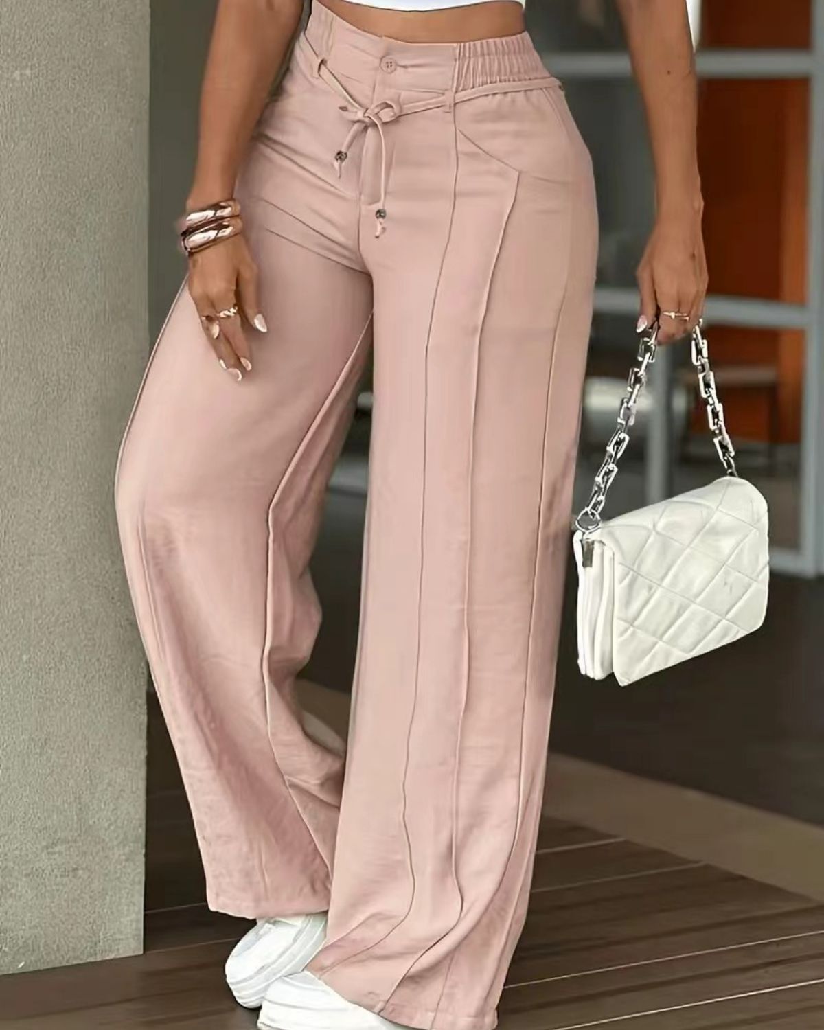 High-Waist Tie Wide-Leg Pants